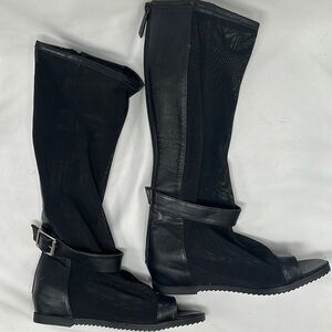 NWOT Breckelles Black Knee High Open Toe Mesh Boots Size 6 1/2